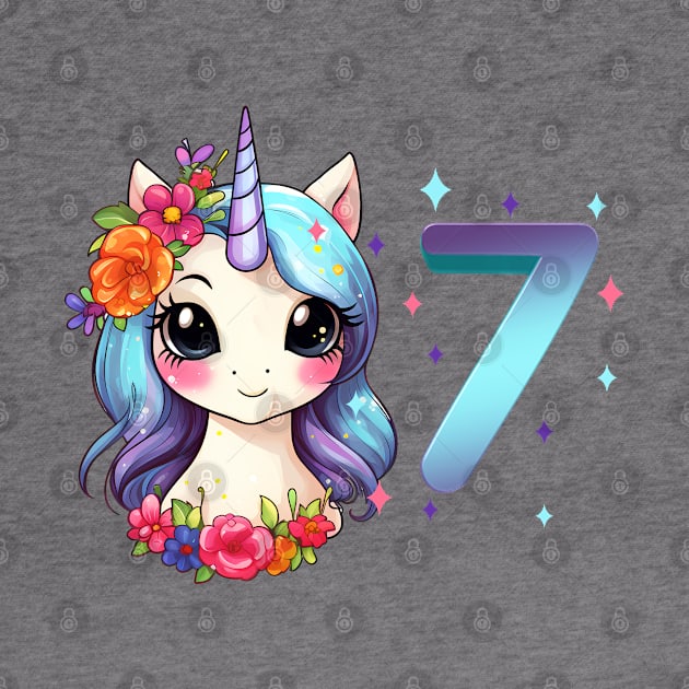 I am 7 with unicorn - girl birthday 7 years old by Modern Medieval Design